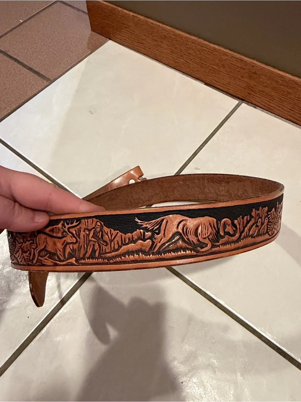Vintage Tooled Leather Western Belt Animals
